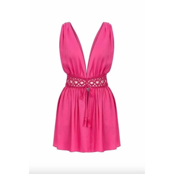 My Beachy Side Ruby Crochet Open Front Mini Dress Fuschia Womens Size Medium - Picture 8 of 8